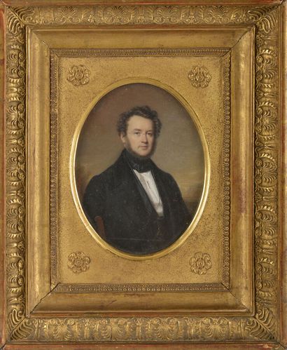null Amélie d'Aubigny (1793 - 1861) , Portrait d'homme en costume noir, la chemise...