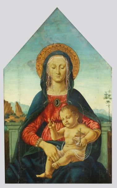 DANS LE GOÛT DE L'ÉCOLE FLORENTINE DU XVÈMESIÈCLE Vierge à l'enfant Panneau incrusté...