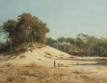 Alfred GODCHAUX (1835-1895) Bergère dans les dunes à Arcachon Huile sur toile, signée...