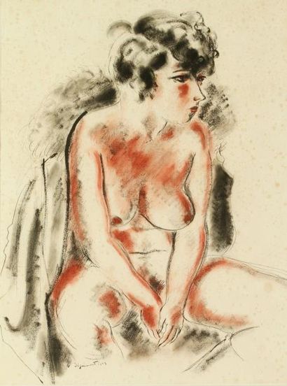 André DIGNIMONT (1891-1965) Nu assis Technique mixte, 60 x 50 cm env. Quelques r...