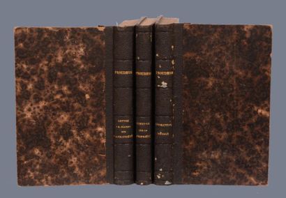 null PROUDHON (Pierre-Joseph)

4 ouvrages reliés dans 3 volumes in-12 en ½ percaline...