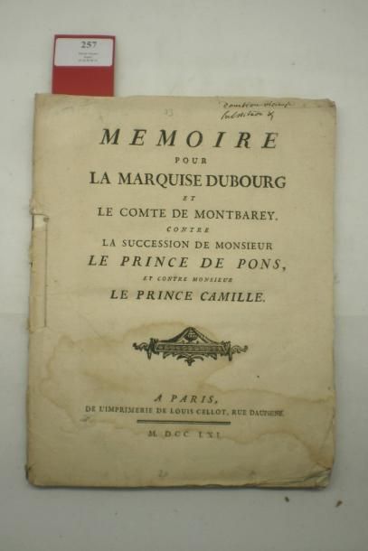null ALBRET Famille d'

Mémoire pour la Marquise Dubourg et le Comte de Montbarey...