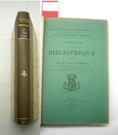 null LABADIE (Ernest)

Catalogue de la Bibliothèque de feu M. Ernest LABADIE. Bordeaux,...