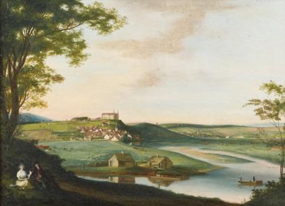null Attribué à Joseph-August KNIP (1775 - 1847)

Couple au repos devant un paysage...