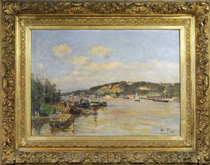 null EDMOND MARIE PETITJEAN (1844-1925) 

Bateaux sur le fleuve

Huile sur toile,...