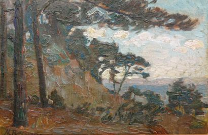 null FRANCOIS–MAX BUGNICOURT (1868-1936) 

Pins au bord d’un étang landais, 1912

Huile...
