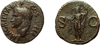 null Rome. Agrippa. As. R/ S.C. Neptune appuyé sur un trident et tenant un dauphin....
