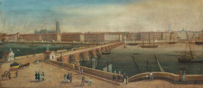 null ECOLE FRANCAISE VERS 1780Vue de Bordeaux, le Pont de pierre et la rive gaucheGouache...