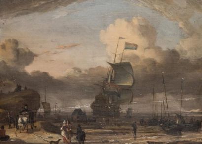 null ATTRIBUÉ À JACOB ESSELENS (AMSTERDAM 1626 - 1687)Barques et voiliers à marée...