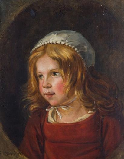 null GUSTAVE DE GALARD (1779-1841)Portrait de fillette à vue ovaleHuile sur toile,...