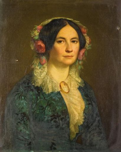 null ECOLE FRANÇAISE VERS 1860Portrait d’homme et Portrait de Dame de qualité Paire...