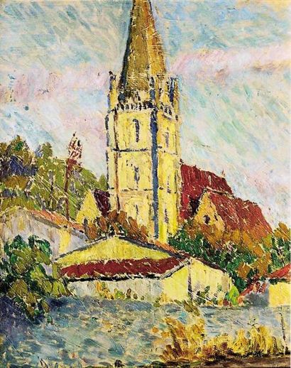 null Joseph LEPINE (1867-1943)Le clocher de BaurechHuile sur carton 50,5 x 40,5 ...