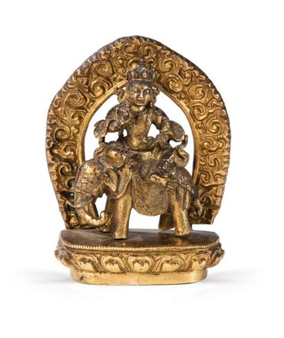 null PETITE STATUETTE DE SAMANTABHADRA EN BRONZE DORÉ TIBET, XIXème SIÈCLELa divinité...