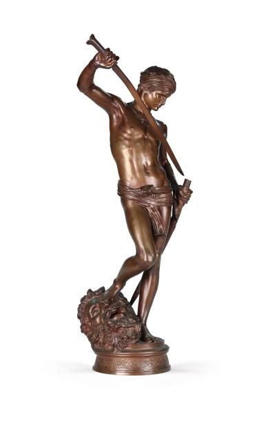 null ANTONIN MERCIE (1845-1916)David victorieuxÉpreuve en bronze patiné, signée,...