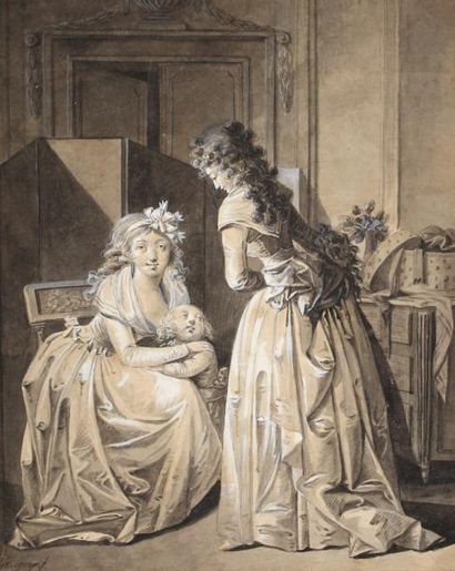 null ATTRIBUÉ À HENRI-NICOLAS VAN GORP (PARIS 1756-1819)Deux femmes et un enfant...