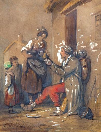 null Hippolyte BELLANGE (1800-1866)Scène de taverneAquarelle gouachée, signée en...