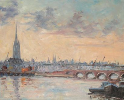 null ECOLE MODERNEBordeaux, soir sur la Garonne Huile sur toile, signée en bas à...