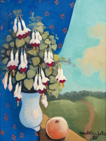 null Madeleine LUKA (1894-1989)Fuchsias en bouquetHuile sur toile, signée en bas...
