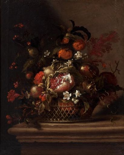 null Attribué à Peter CASTEELS III (1684-1749) Bouquet de fleurs et grenade dans...
