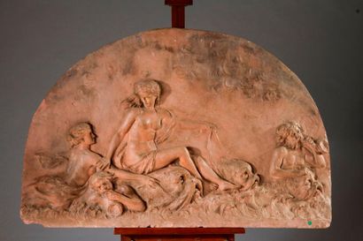 null Bas-relief en terre cuite Le triomphe d’Amphitrite d’après Clodion (1738-1814)...