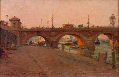 null Georges STEIN (1870-1955) Bordeaux, le pont de Pierre Huile sur toile, signée...