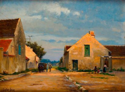 null Gaston BRUN (1873-c.1916) Une rue de village. Varredes (s et m) Huile sur panneau,...