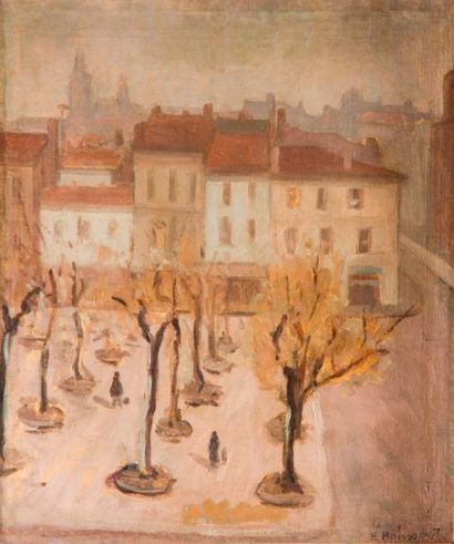 null Edmond BOISSONNET (1906-1995) La place Mériadeck, le lundi matin (Bordeaux)...