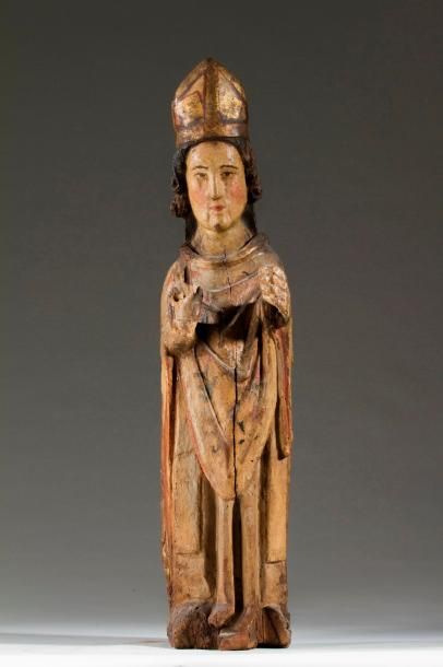 null Figure d’Evêque en bois polychrome Probablement Allemagne XIIIème / XIVème siècles...