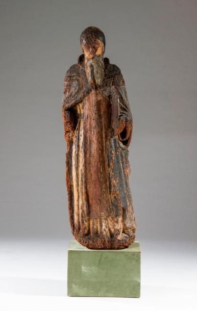 null Figure en bois polychrome représentant Saint Benoit. Travail italien du XVème...