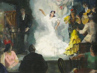 null BAZE Paul (1901-1985)

	Danseurs et Danseuse «Flamencos»

	Huile sur toile signée...