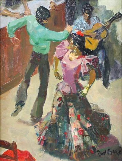 null BAZE Paul (1901-1985)

	Danseuse gitane dans une posada

	Huile sur panneau...