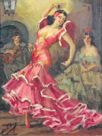 null DIEY Joël vers 1940

	Danseuse espagnole

	Huile sur toile signée en bas à gauche

	35...