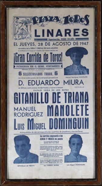 null Affiche en soie Plaza de Toros de Linares 28 de agosto de 1947 - Toros de D....