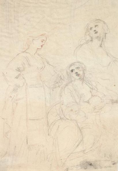 null Ernest HEBERT (1817-1908)Vierge et Enfant, La CharitéUne aquarelle et un dessin...