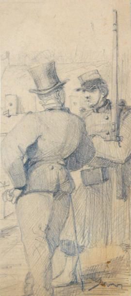 null Adolphe YVON (1817-1893)Scène militaireDessin au crayon noir, signé en bas à...