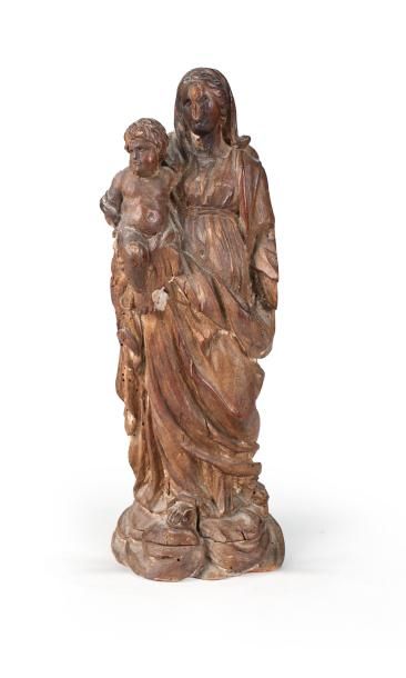 null Vierge à L’ENFANT EN Bois SculptéXVIIème siècle (accidents)Haut.: 43 cm