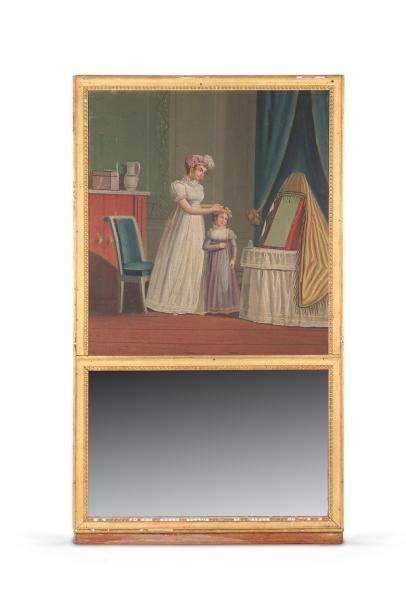 null Trumeau EN Bois Doréet toile peinte à décor d’une scène d’intérieur.XIXème siècleH...