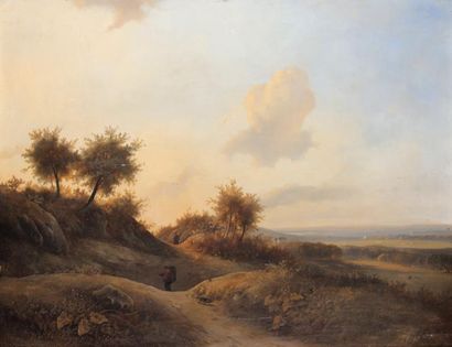 null FRANCISCUS ANTONIUS DE HAAN (1823-1873)Chemin boisé conduisant au village Paire...