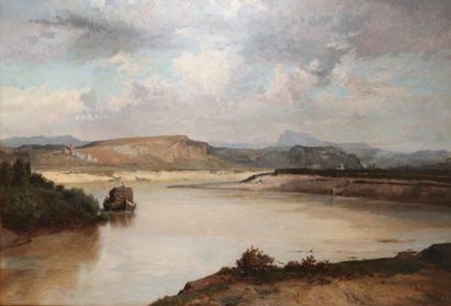 null Achille BENOUVILLE (1815-1891)Port du Tibre dans la campagne romaineHuile sur...