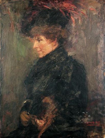 null C. LAMBERT Portrait de femme en noirHuile sur toile, signée en bas à droite80...