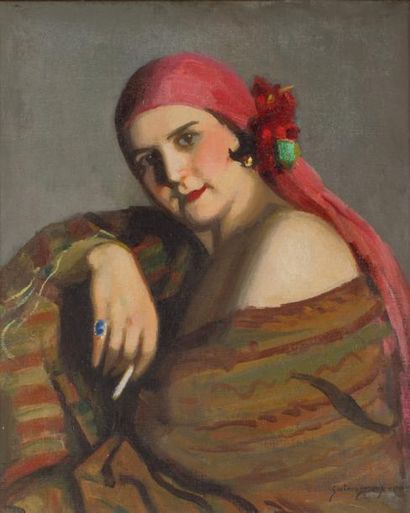 null DURAND Gustave (1863-1938) 

	Femme à la cigarette

	Huile sur toile, 61 x 50...