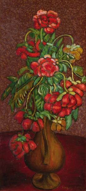 null VASQUEZ DEL RIO Salvador (1907-1967)

	Composition aux fleurs rouges

	Huile...