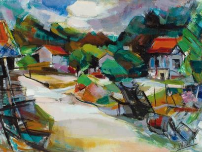 null VALLET Robert (1907-1993)

	Maisons de pêcheurs

	Huile sur toile signée en...