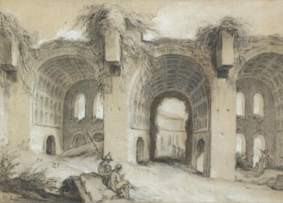 null Charles-Michel-Ange CHALLE (1718-1778)

	Ruines du temple de la Paix à Rome

	Pierre...