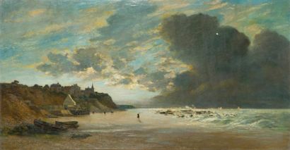 null LAPOSTOLET Charles (1824-1870)

	La plage de Villerville

	Huile sur toile,...