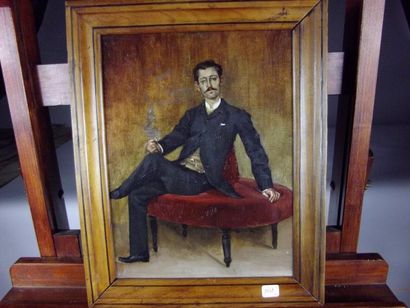 null Ecole française fin XIX°

	Portrait d’un dandy

	Huile sur toile, dans une baguette...