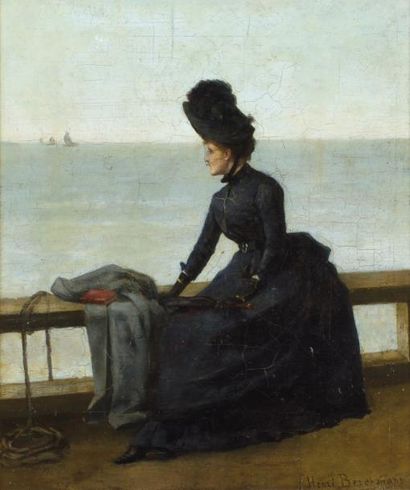 null BERCHMANS Henri (1856-1911)

	Jeune femme assise sur un parapet

	Huile sur...
