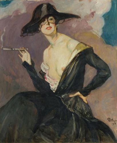 null DOMERGUE Jean-Gabriel (1889-1962)

	Elégante à la cigarette

	Huile sur toile,...