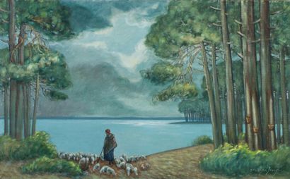 null SOURGEN Jean-Roger (1883-1978)

	Bergère au lac d’Hossegor après l’orage

	Huile...