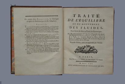  ALEMBERT (Jean Le Rond d’) 
Traité de l’équilibre et du mouvement des fluides, pour...